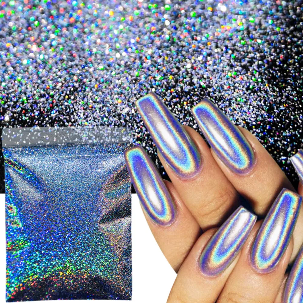 50 g/zak Holografisch Nagelpoeder Fijne Regenboog Holo Eenhoorn Spiegel Lasereffect Nail Chrome Pigment Ultrafijn Laser Glitter Poeder