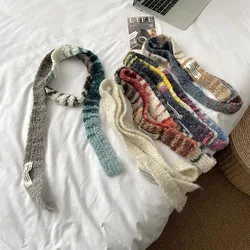 Harajuku Style Multicolour Knitted Scarf Rainbow Stripe Long Long Narrow Scarves Comfortable Thin Scarf