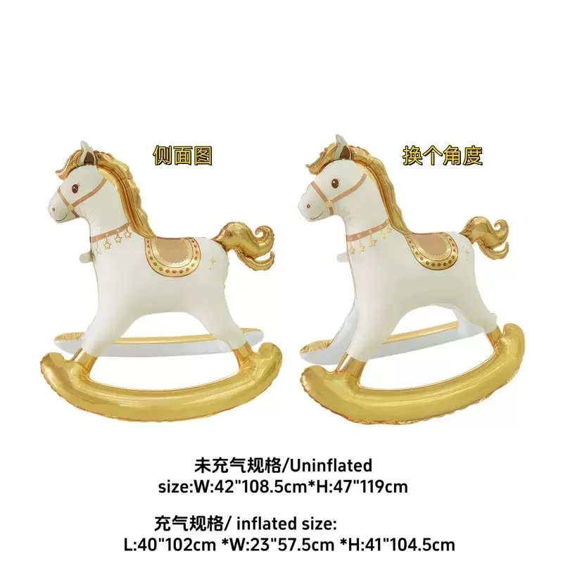 New 3D rocking horse aluminum film balloons for children's birthday party decoration, pink and blue cartoon animal wooden horse - view 5