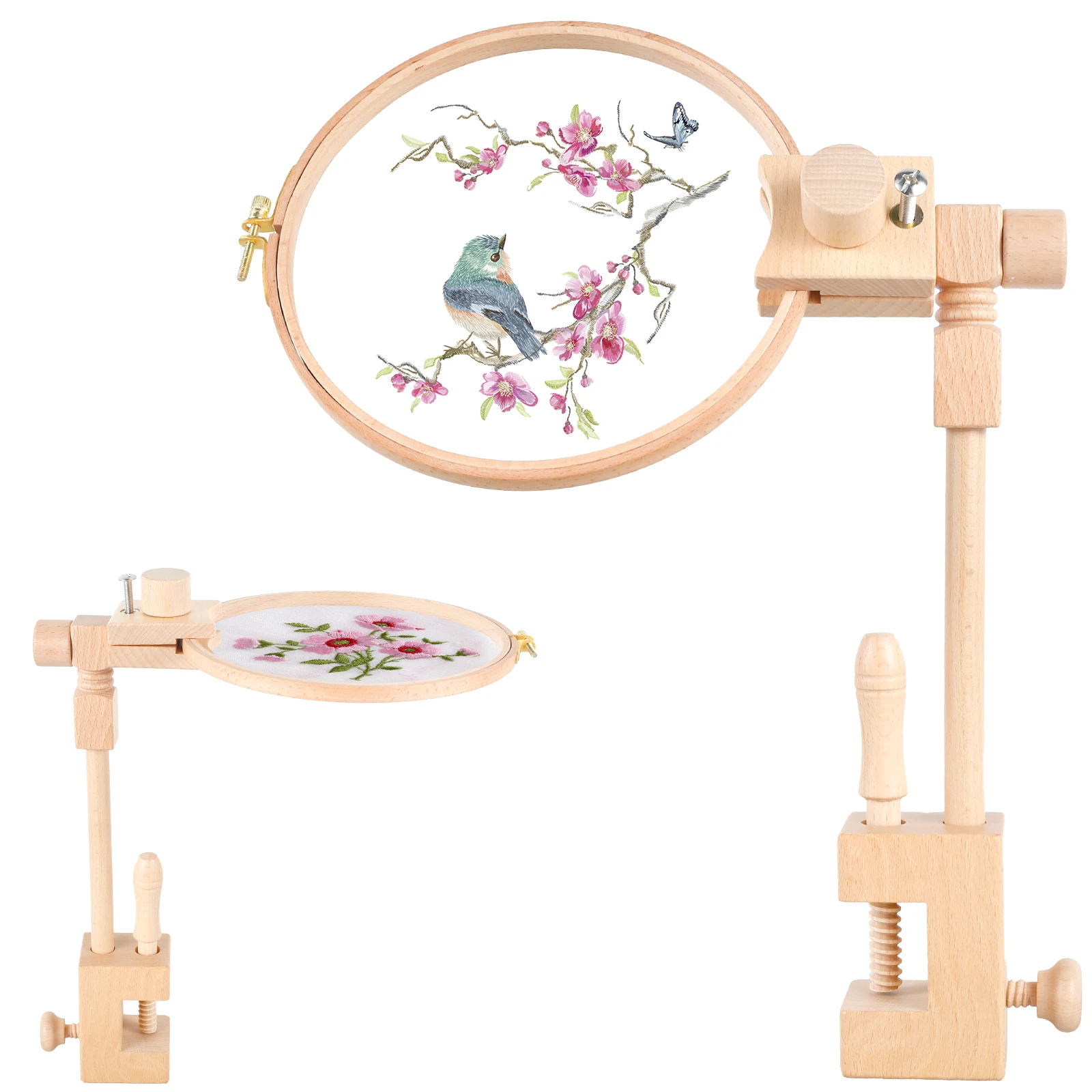 

360 Rotation Adjustable Embroidery Hoop Holder Wooden Embroidery Desktop Stand CrossStitch Rack Frames Frames DIY Sewing Tools