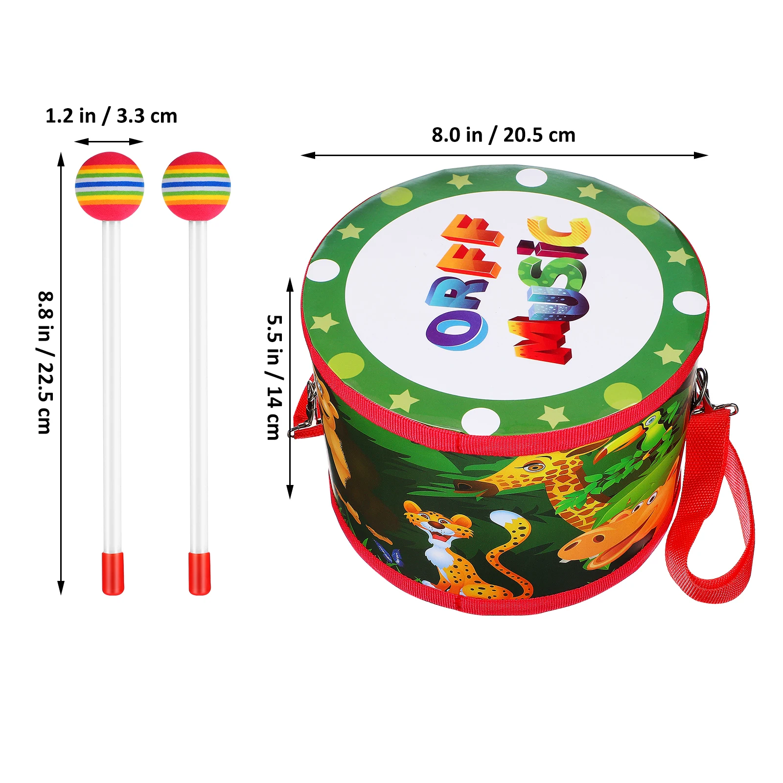 

Wooden Drum Set for Kids Toddler Musical Instruments Snare Montessori Toy Double Sided Cartoon Strap Hanging Percussion Indoor