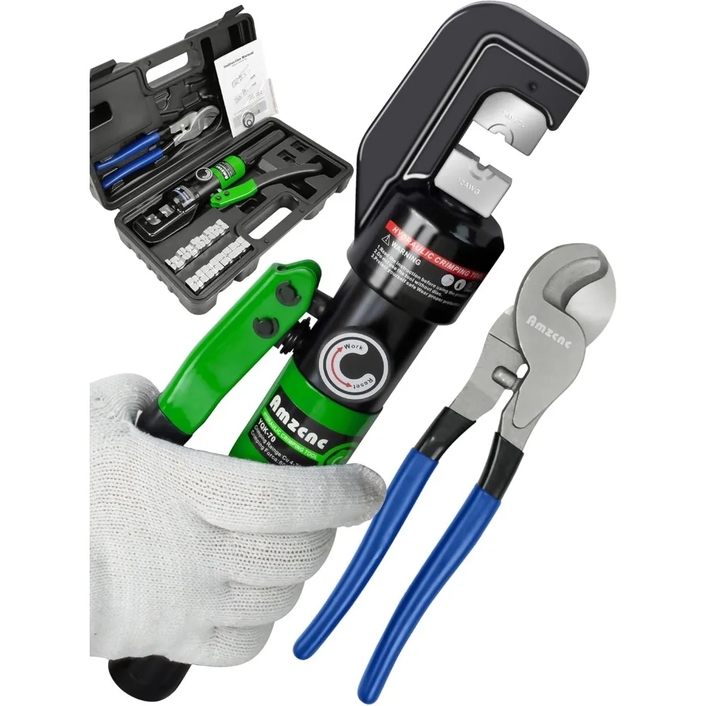 

Hydraulic Cable Lug Crimper Kit with 9 Dies, 8 Ton Capacity for Electrical Terminals and Wire Cutting