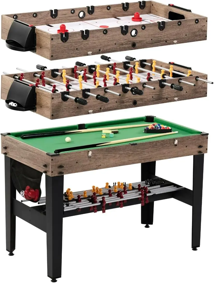 3-in-1 Combination Game Table Air Powered Hockey Foosball Billiards Pool