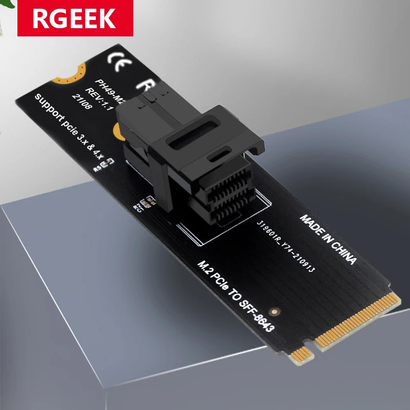 RGEEK M.2 NVME To U.2 Adapter Card Mini Sas 8643 To 8639 U.2 (SFF-8639) NVMe PCIe To Mini SAS (SFF-8643) SSD Cable