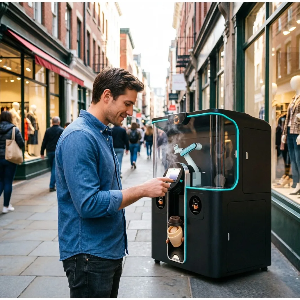 Self Service Coffee Vending Machine Real Time Sales Cloud Background Management Multiple Hopper Powder Storage Commercial Kiosk