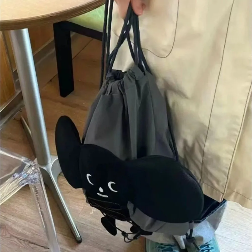 

Trendy Casual Cartoon Backpack Drawstring Large Capacity Doll School Bag Lightweight Adorable Black Double Shoulder Bag Students