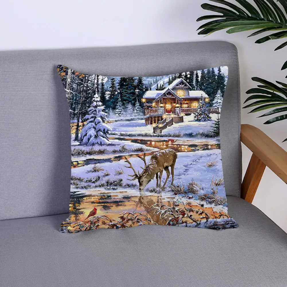 Christmas Pillowcase Comfortable Easy Insertion Square Pillow Case Christmas Pattern Sofa Couch Car Seat Cushion Cover