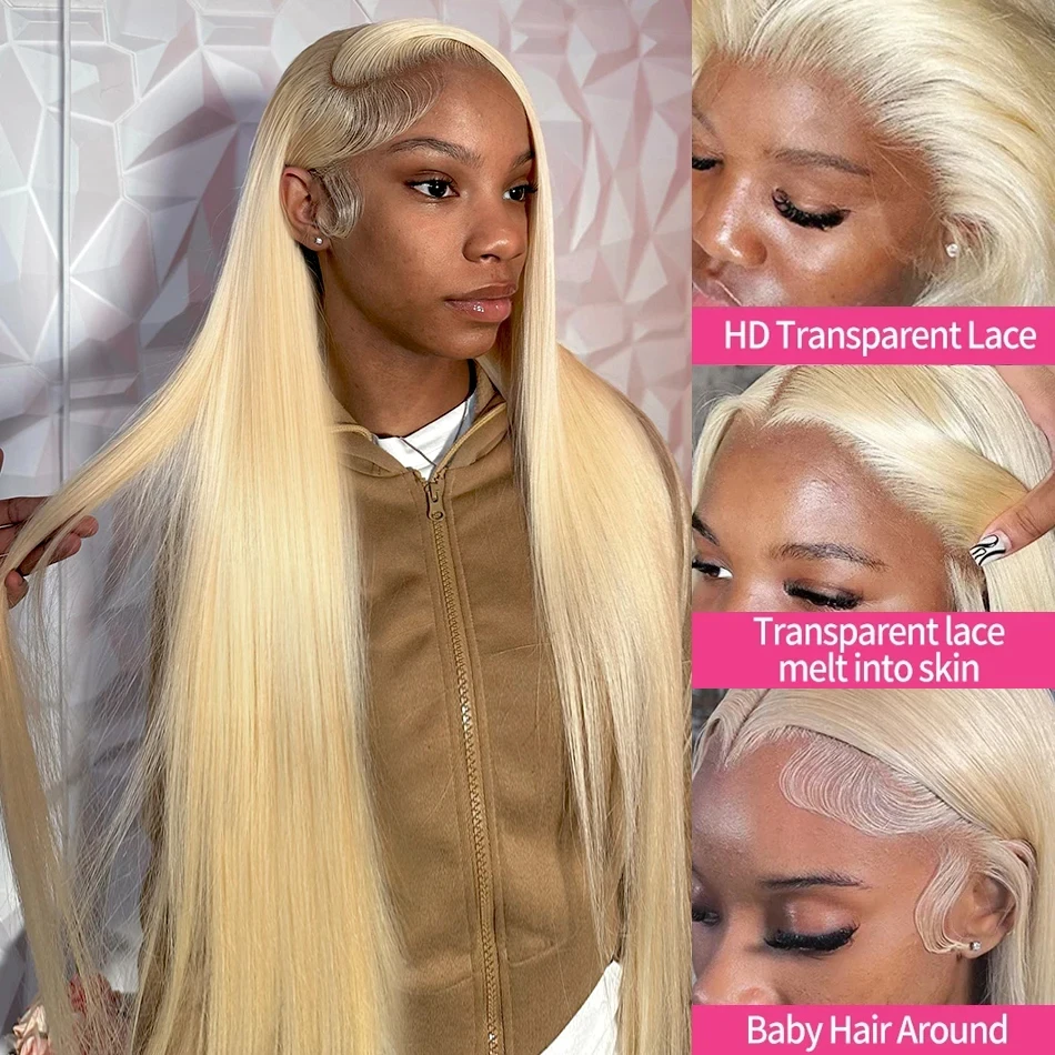 613 Blonde Straight 13x4 Lace Front Human Hair Wigs Brazilian Remy Transparent Colored 13x6 Lace Frontal Wig for Wowen