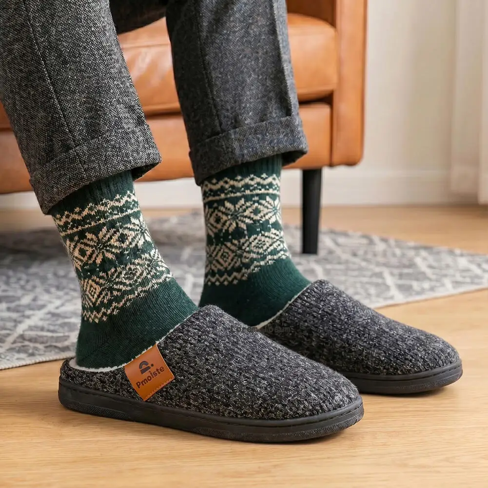 Herren Warme Strick-Wildleder-Hausschuhe mit TPR-Antirutsch-Sohle, Weicher Komfortabler Memory-Schaum-Einlage und Nudelmuster-Design – Detail 9