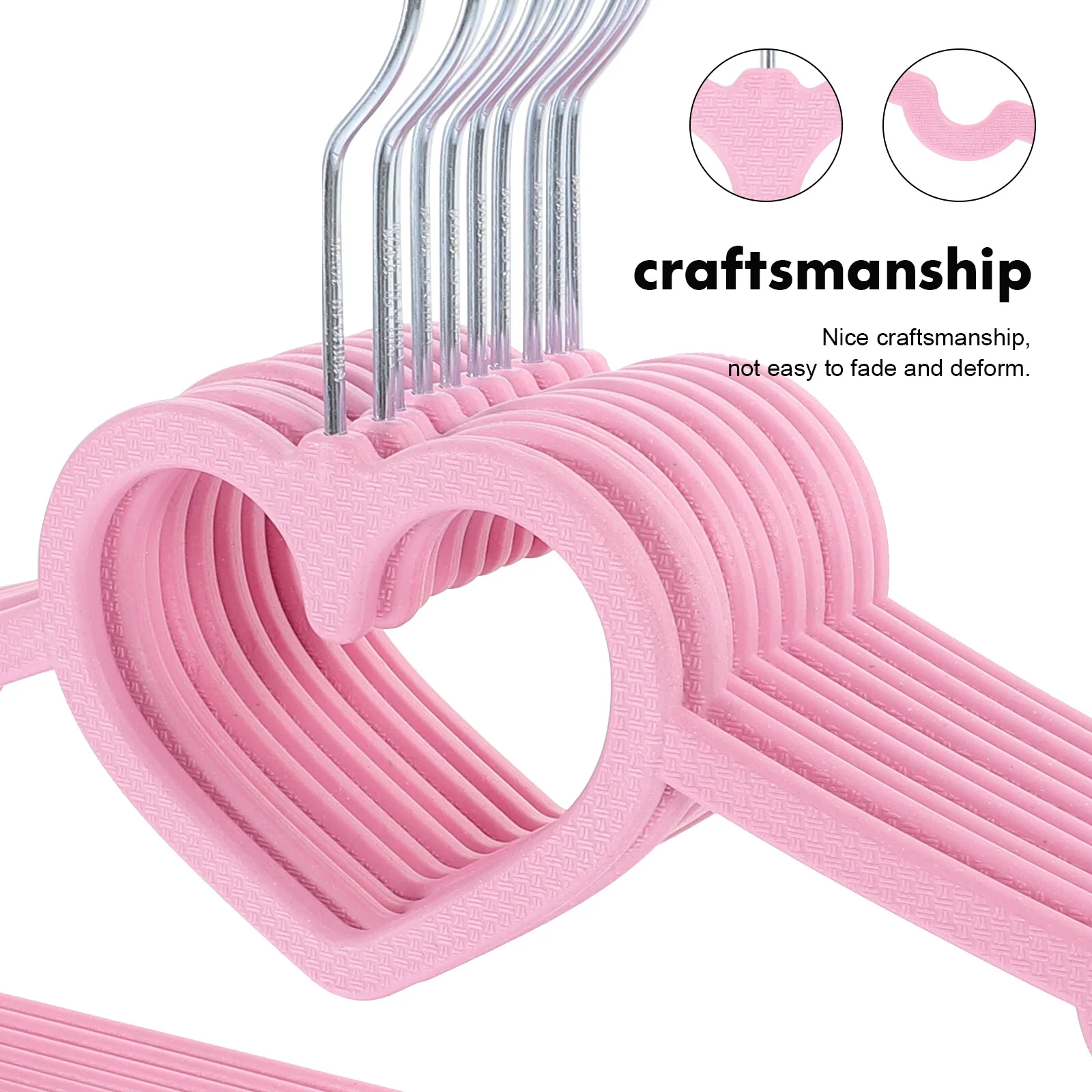 

20pcs Heart Clothes Hanger Pink Plastic Non Slip Simple Hanger Portable For Home Shop Laundry Bright Color