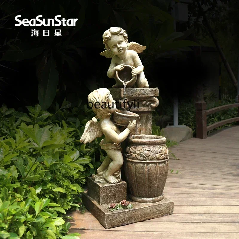 TTT New arrive Angel fountain landscape outdoor flowing water ornament home garden layout courtyard, water landscape decoration