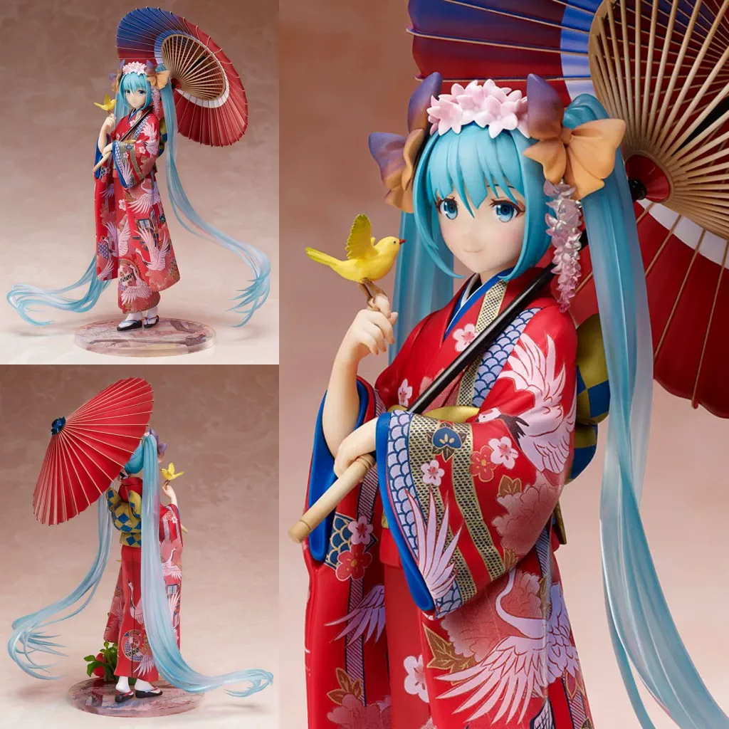 初音ミク-着物浴衣バージョン-アニメアクションフィギュア-赤い傘付き-pvc製コレクタブルスタチュー-デスクトップオーナメント-モデルおもちゃ-ギフト