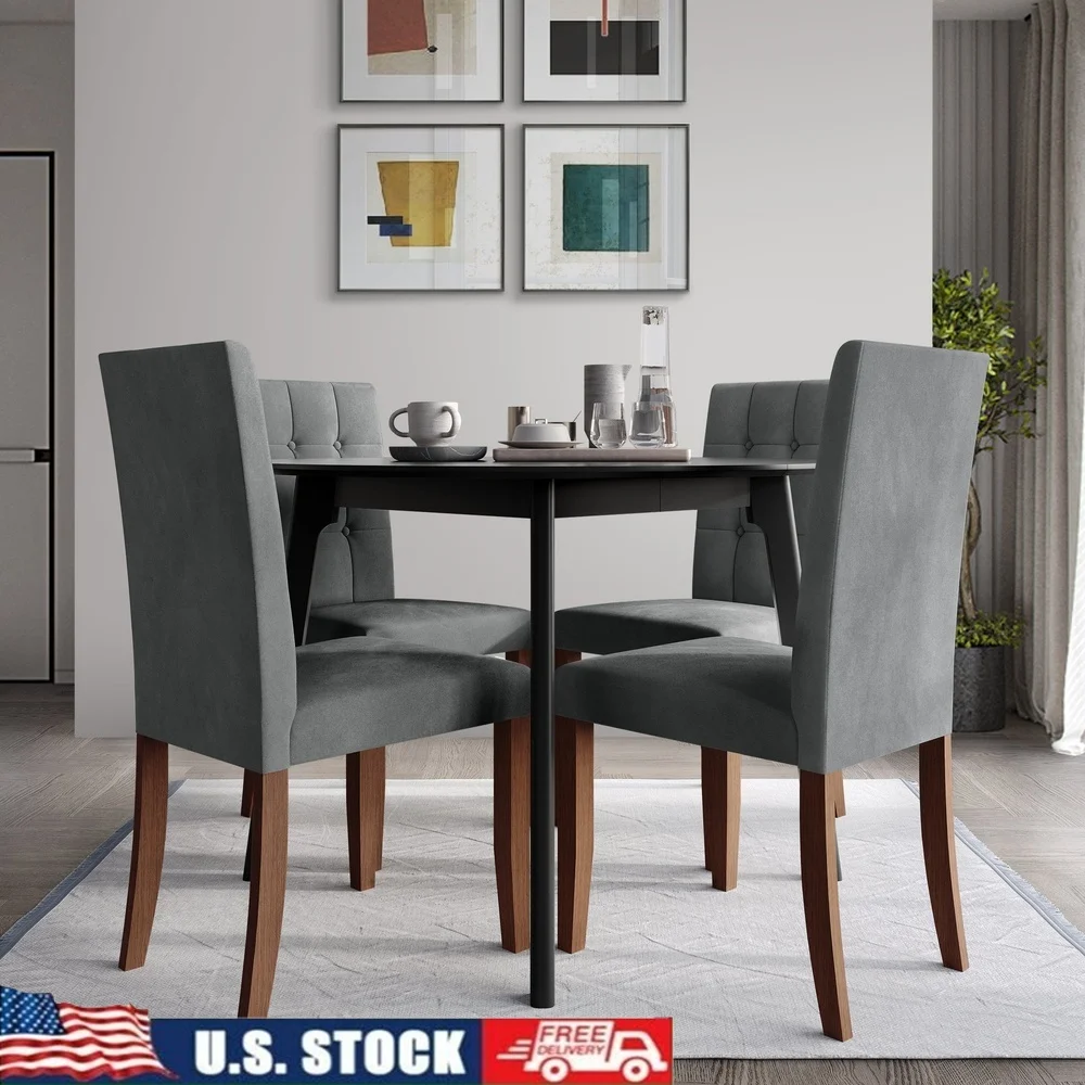 

Elegant Velvet Dining Chairs Set of 2 Button Tufted Upholstered Cushioned Seat Wooden Legs Indoor Modern Furniture