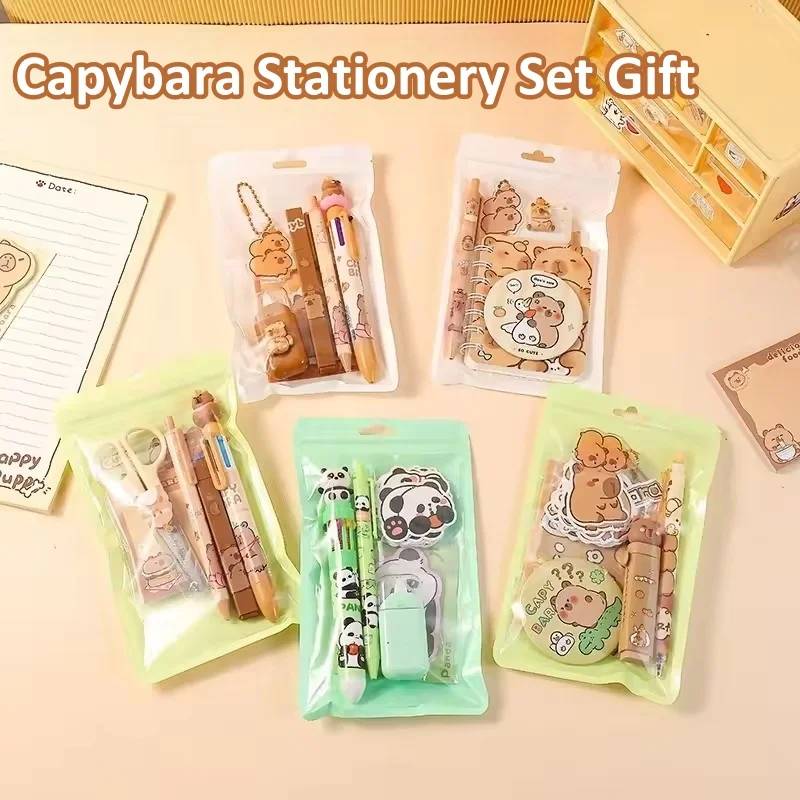1 упаковка, канцелярский набор Capibala, детская ручка «Снова в школу», блокнот, очаровательный кулон, наклейки, детский приз, канцелярские принадлежности, подарочный набор