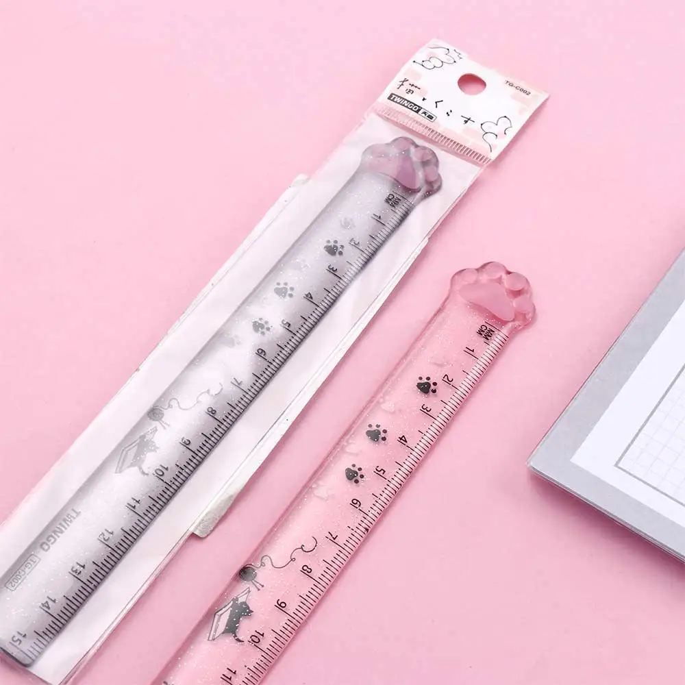 Students Cute Stationery Kids Gifts Painting Plastic Cats Claw Ruler Straight Ruler Scale Ruler Measuring Ruler