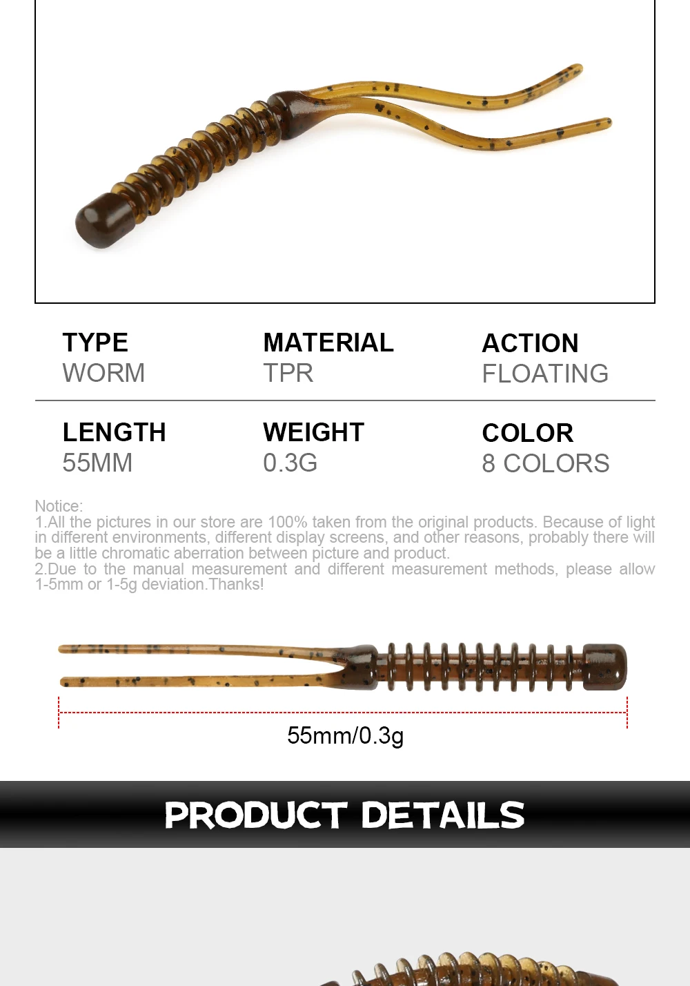 Palisander Ajing Weicher Köder 5,5 cm TPR Mini Kunststoff Schwimmender Swimbait Silikon Köder Doppelschwanz Wurm Felsenfischen Maden Bass Karpfen – Detail 2