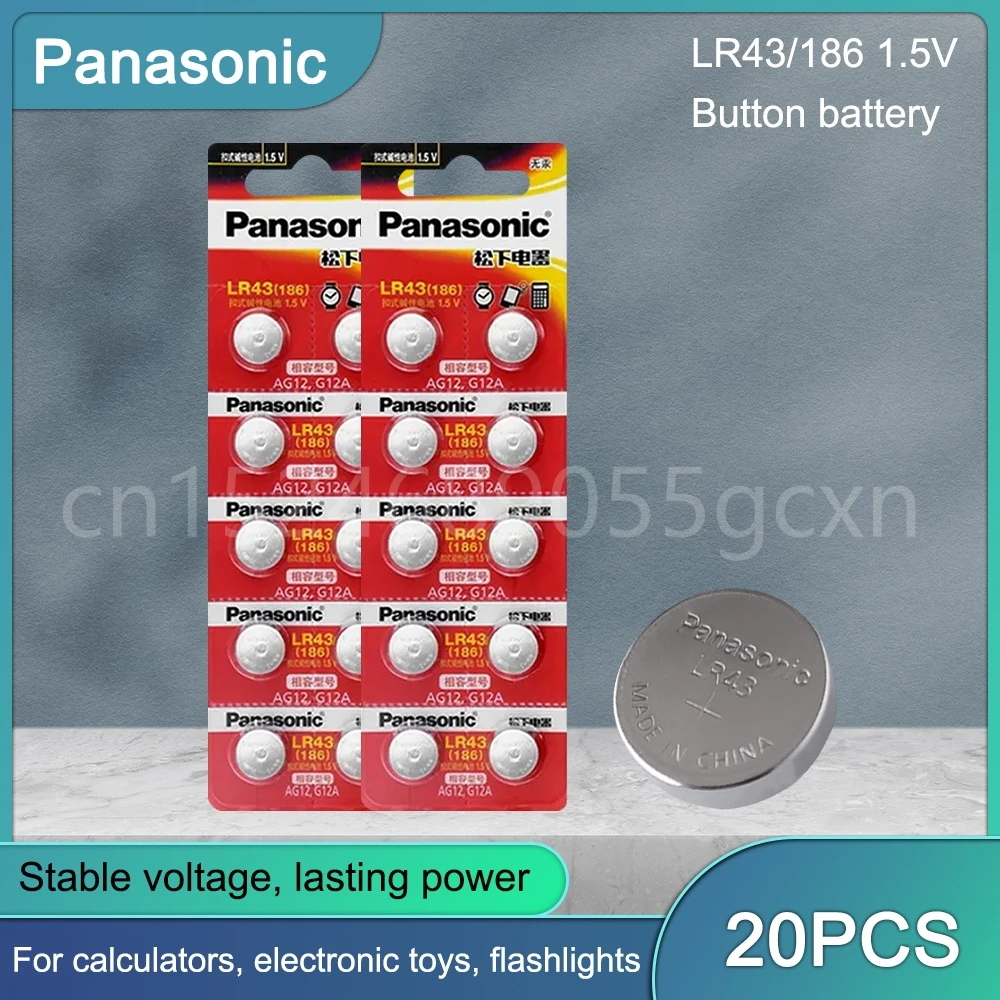 20 шт., щелочные часы Panasonic AG12 LR43 186 SR1142 LR1142 SR43 386A 1,5 в