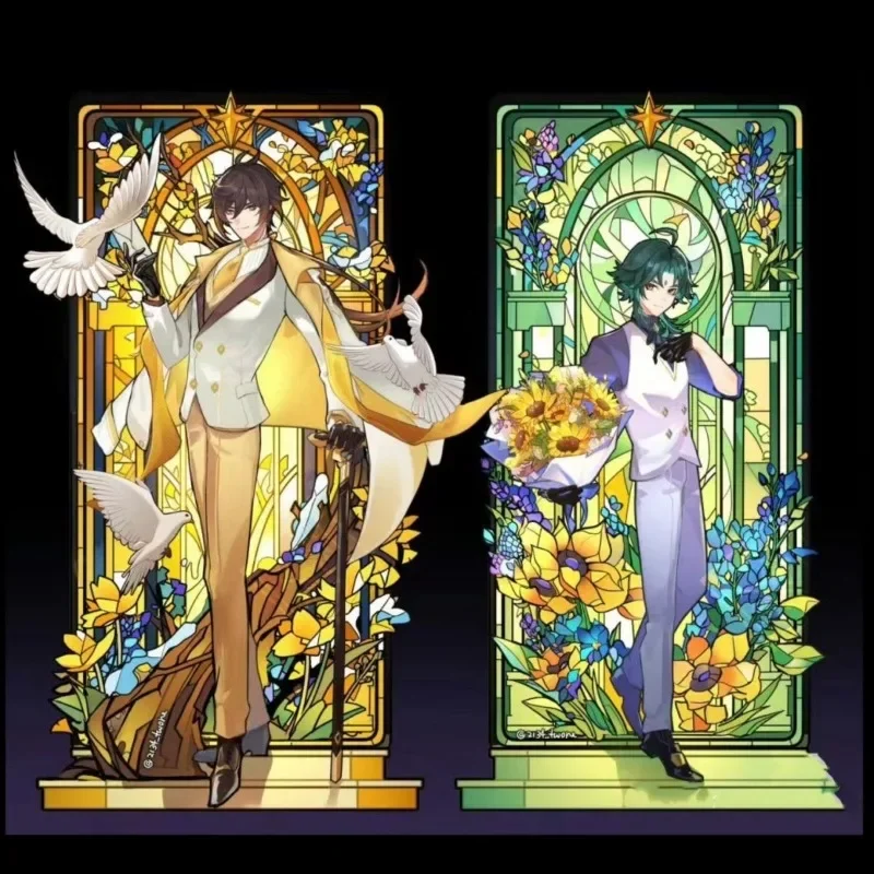 Genshin تأثير النوافذ الملونة الاكريليك الشكل حامل نموذج لوحة DIY بها بنفسك مكتب ديكور الدائمة علامة جمع حلية لمحبي الهدايا