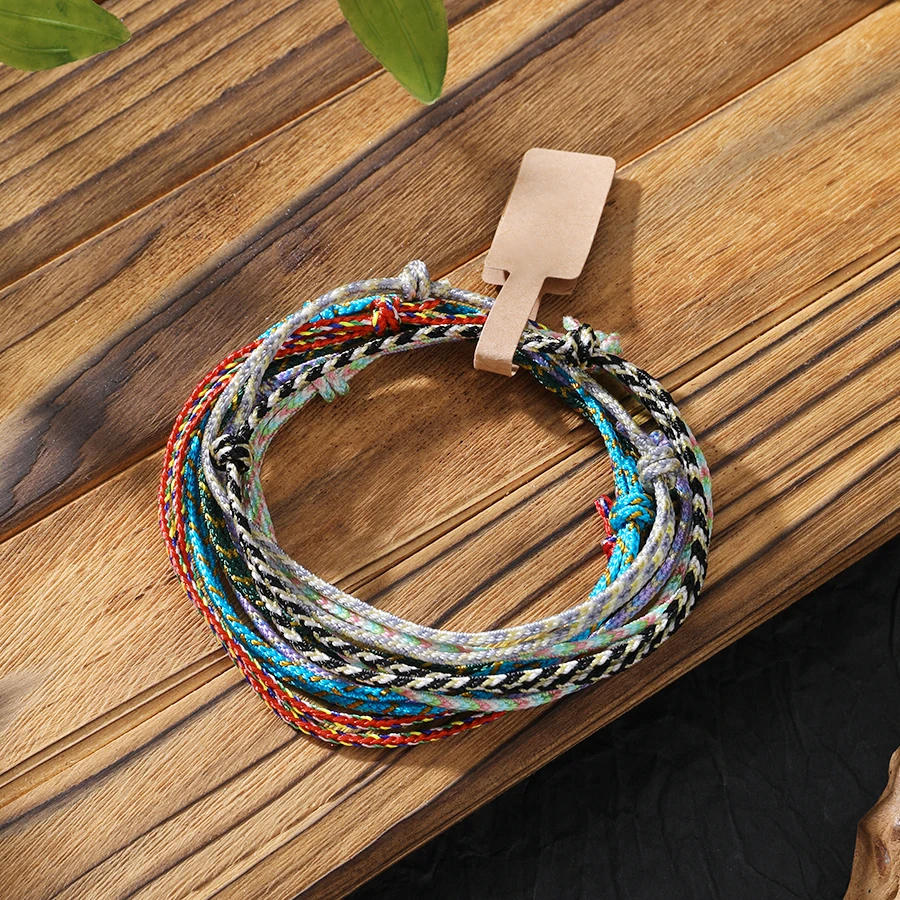Economic 7Pcs/Set Ethnic Thin String Bracelet Unisex Handmade Adjustable Good Luck Rope Braslet Friendship Couple Gift Jewelry
