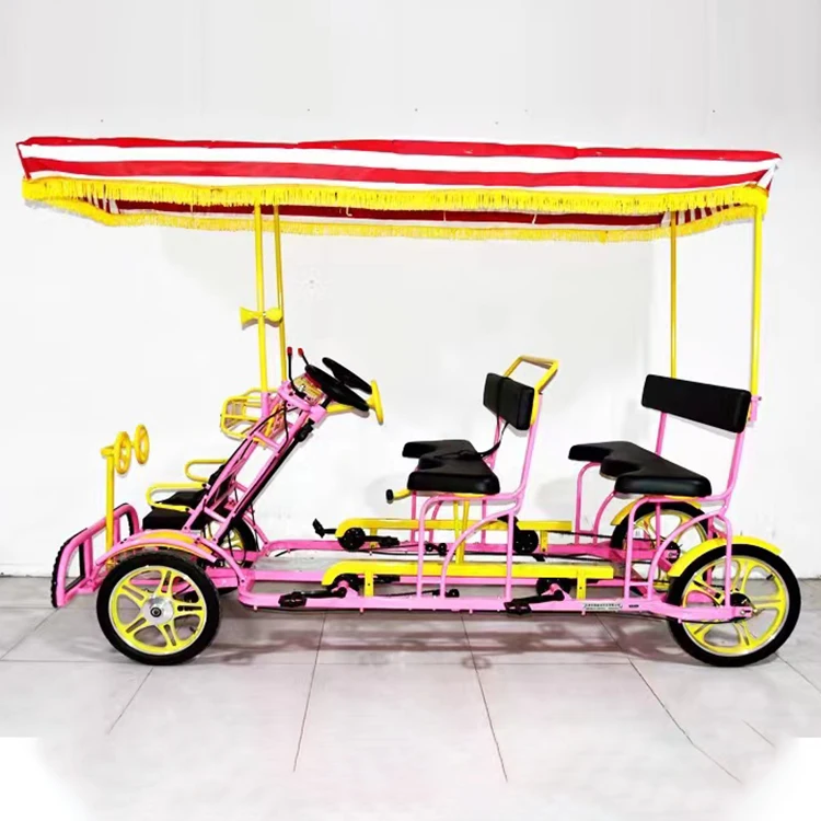 

New Sightseeing Surrey Bike Four Wheels Tandem Bicycle for Rental/Family Use Bicycle