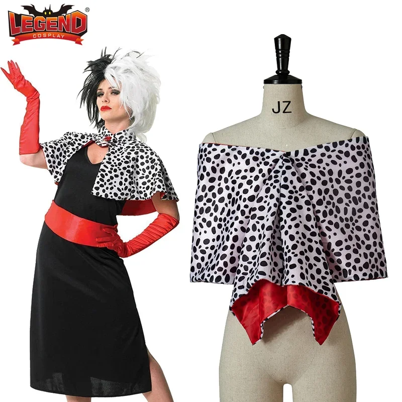 Cruella De Vil Cosplay Costume Leopard Dot Wraps Shawl Sexy Devil Cloak Accesories Cape Villian Dalmatian Outfit for Women