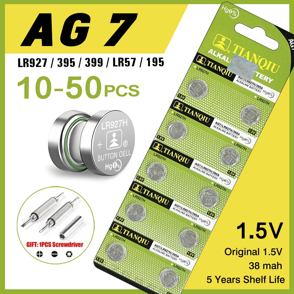 Original 10-50Pcs AG7 LR927H Button Batteries SR927SW 395 395A L926F Coin Cell Battery for Watch Toys Control Calculator