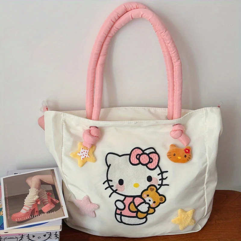 Sac à bandoulière Sanurgente Hello Kitty Coussins Initiated, sac à bandoulière polyvalent de grande capacité, sangle remplie de coton, sac à main tendance, 1PC