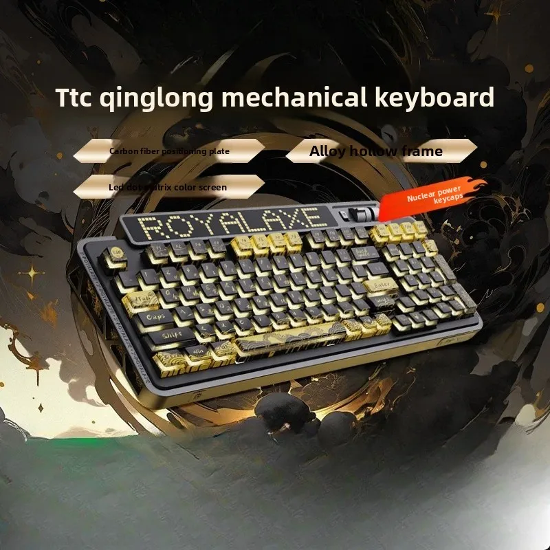 Custom Royal Axe XL98 Tengwang Black Gold Dragon Vein Aesthetic Mechanical Keyboard Tri-Mode Wireless Bluetooth Gaming Durable