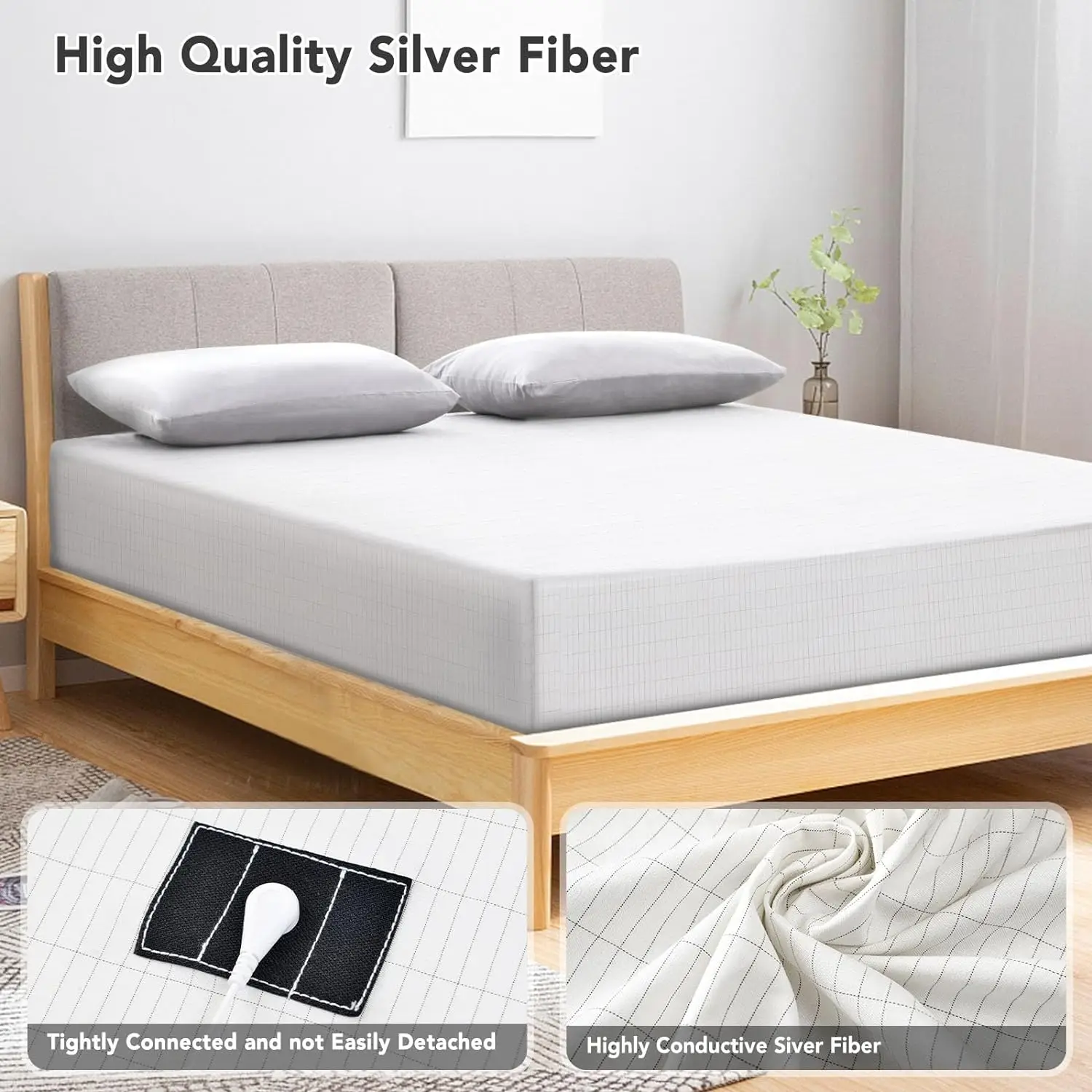 MAXSHARER Grounding 183*213*30cm fitted sheet Conductive silver fiber cover sheet with skirt Earthing bed sheet for Better sleep