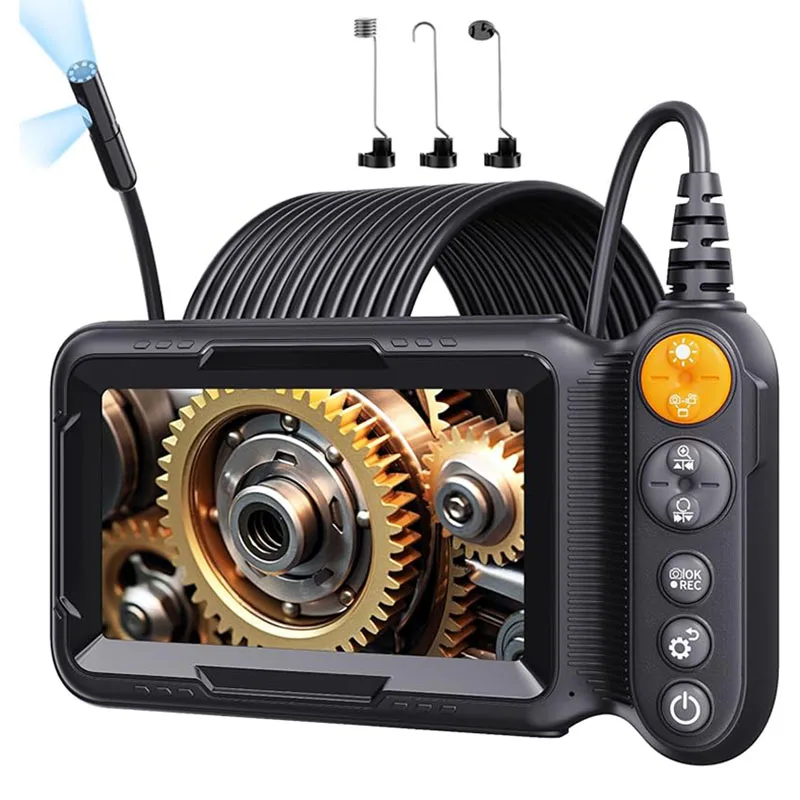

5 Inch IPS Screen Industrial Endoscope Camera HD1080P Dual Lens Car Inspection Borescope Semi-Rigid for Drain Pipe Gadgets Tool