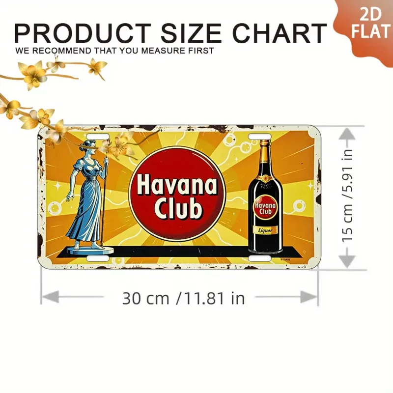 لافتة حائط ألومنيوم معدنية قديمة مكونة من قطعتين، مقاس 15.24 × 30.48 سم - تصميم مستوحى من نادي هافانا العتيق مع هافانا ليدي وفن الزجاجات #3