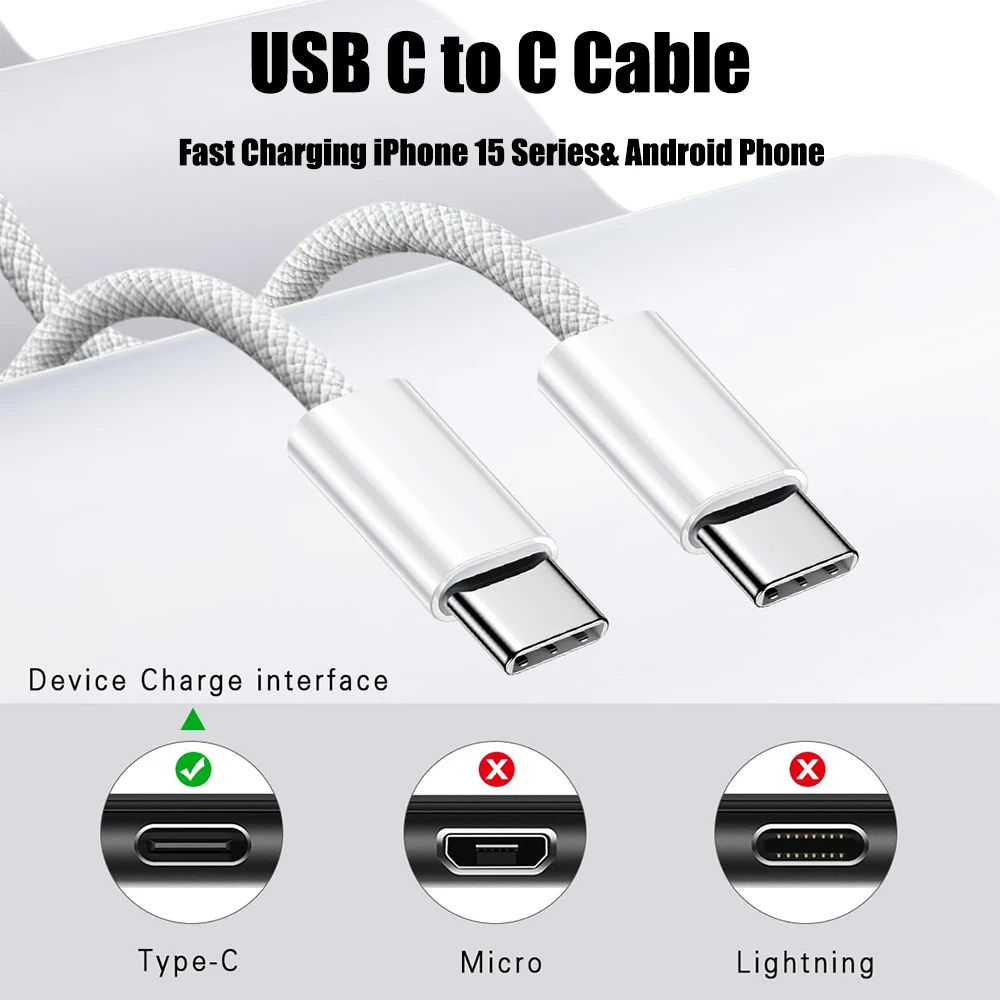 الأصلي USB C كابل 60 واط لابل آيفون 17 16 15 برو ماكس نوع C كابل لسامسونج S24 23 22 Xiaomi نوع C النسيج كابل
