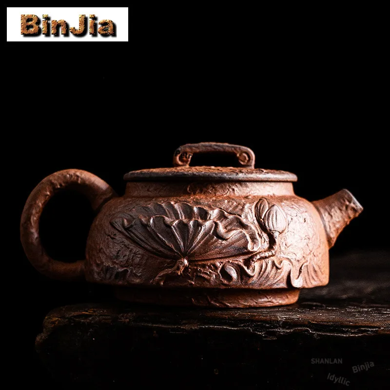 

130 мл грубая керамика ручной работы, чайник в форме лотоса, чайник ручной работы, горшок для заварки чая, чайник с фильтром, принадлежности для чайной посуды, ремесло