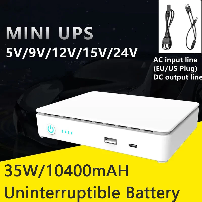 

5V/9V/12V/15V/24V POE Mini DC UPS 10400mAh Backup Power Bank with Lithimum Battery for USB Type-C Wi-Fi Router IP Camera