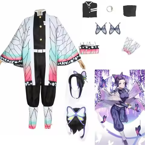 New Kochou Shinobu Cosplay Kostuum Anime Demon Slayer Cosplay Akken Uniform Pruik Halloween Feest Kostuum Volwassen Kinderen