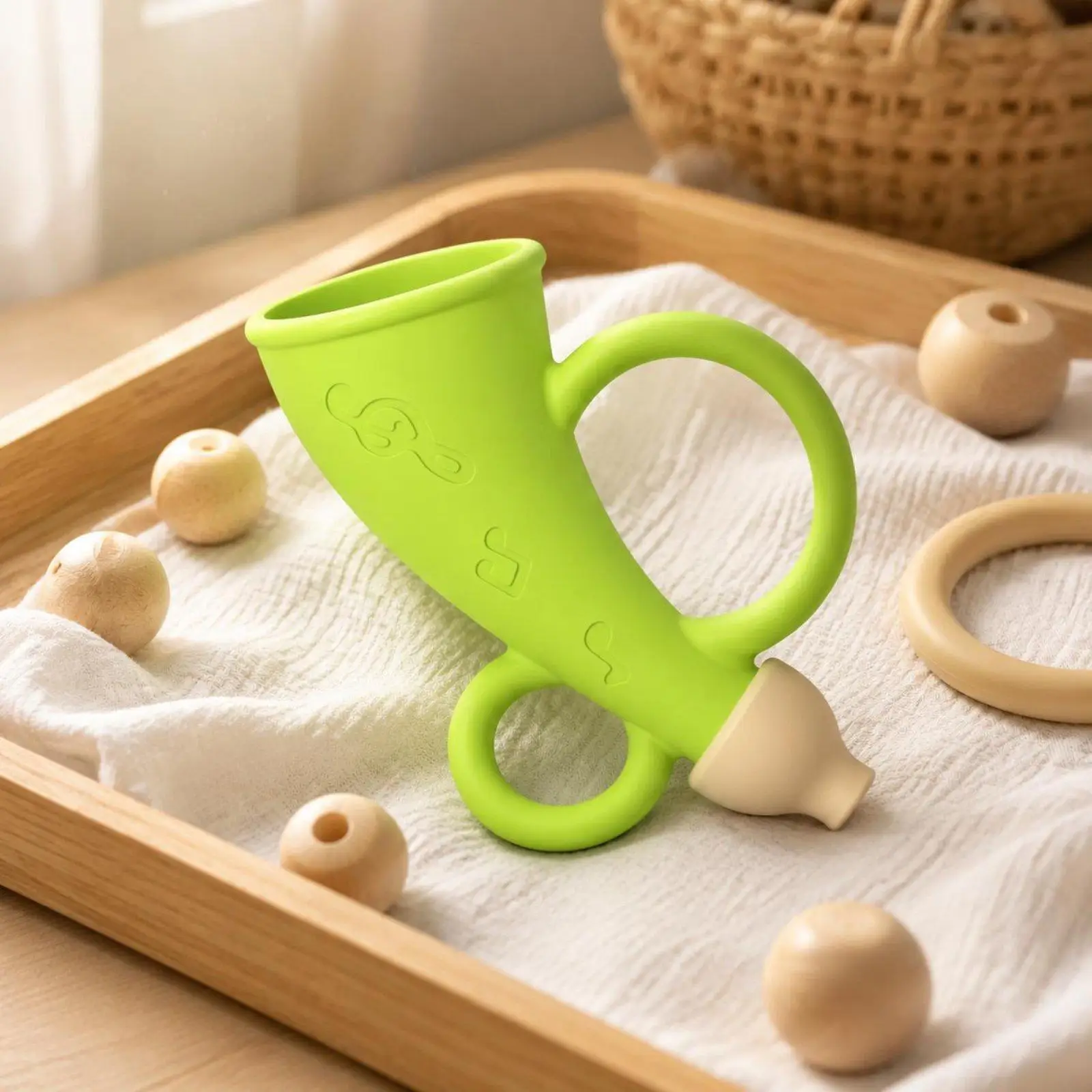 Baby Horn Silicone Teething Toy Infant Chewable Whistle Sound Noisemaker for Early Learning Play view 2