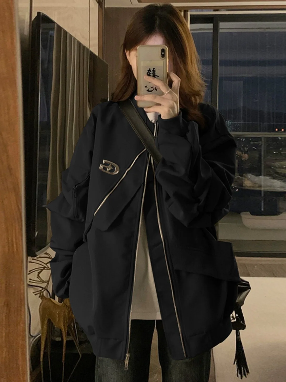 Spring Autumn Women Couples Baseball Jacket American Streetwear Irregular Metal Label Pilot Jacket Loose Stylish Ladies Outerwea