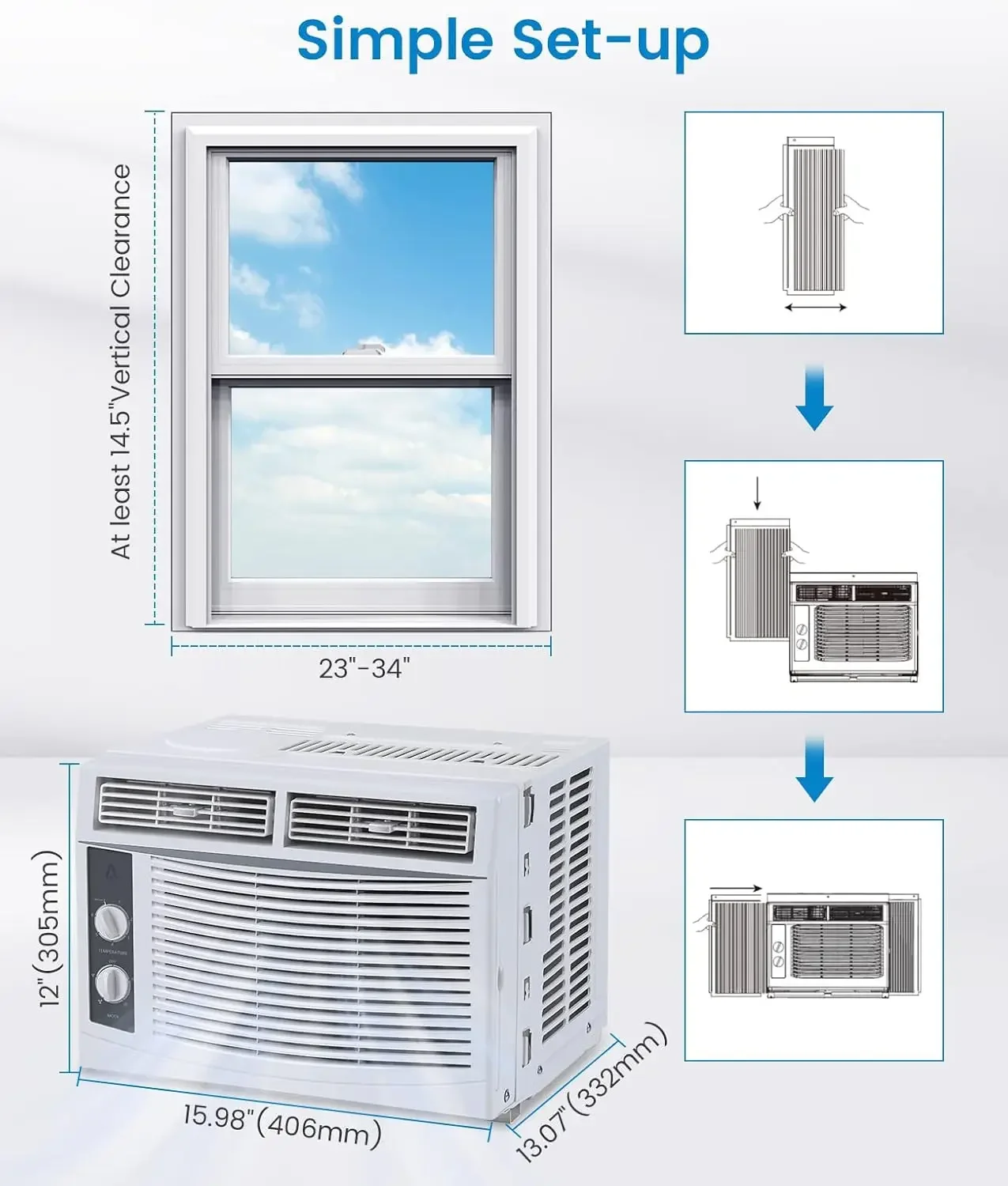 Climatiseur de petite fenêtre, rafraîchit jusqu'à 150 sq. Fédération. Unité de fenêtre avec commandes mécaniques faciles à utiliser, fonctionnement silencieux, parfait