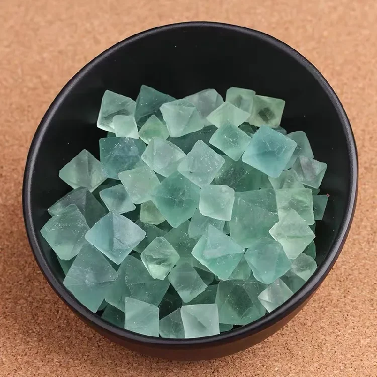 Natural Green fluorite Octahedral crystal point Raw Gemstone Ornament Cane Decoration Stone Collection Stone Crystals Mineral