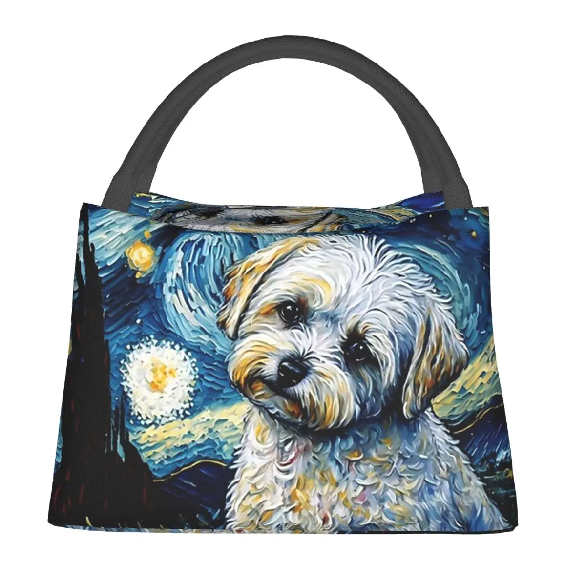 Maltese Terrier Puppy Starry Night Insulated Lunch Bag for Women Kids Portable Food Boxes Thermal Lunch Box Tote