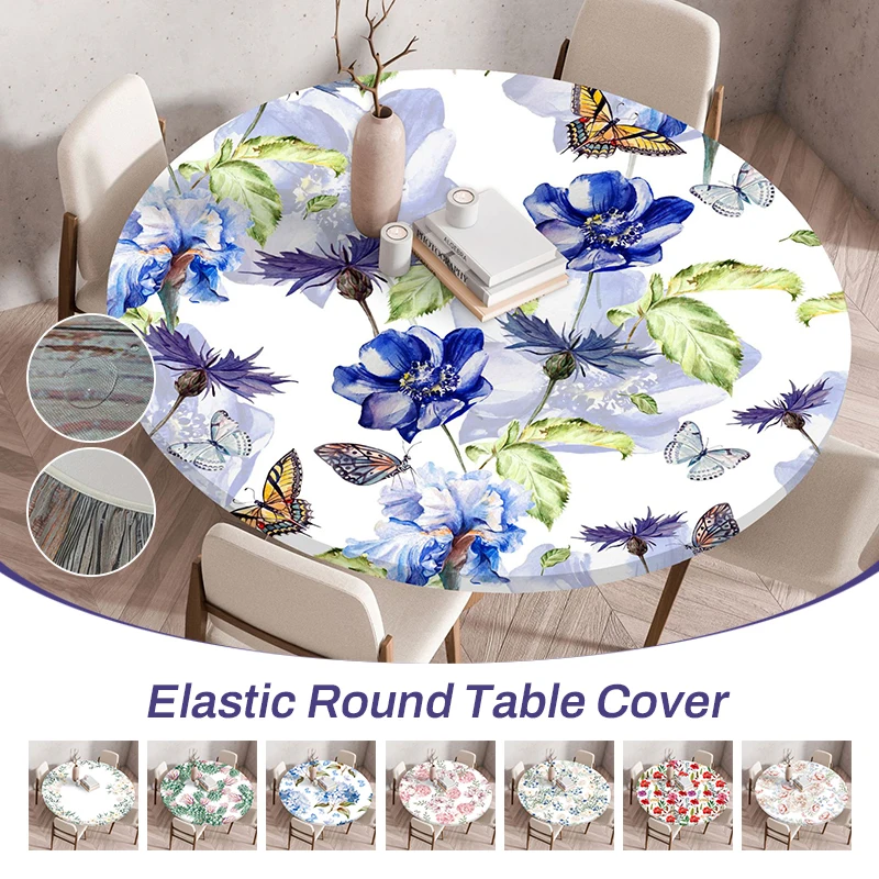 

Elastic Edged Round Floral Printed Fitted Table Cloth Home Decorative Tablecloth For Indoor Outdoor Camping Kitchen Party