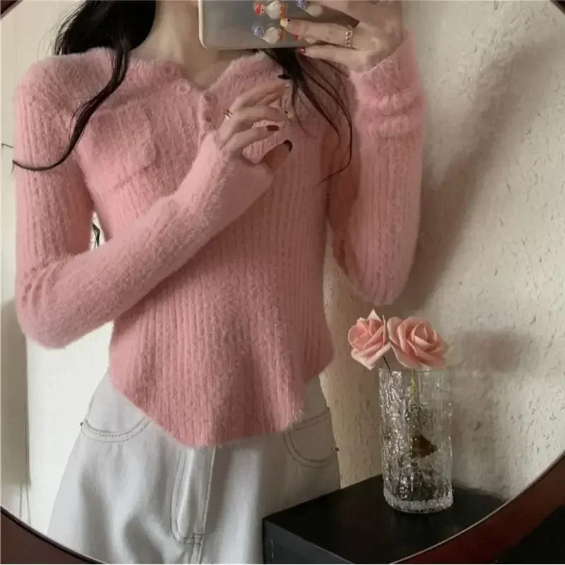 Fluffy Pullovers Women Cozy Lovely Solid Loose Cropped Warm Winter Design Students Sweet 5 Colors Korean Style Sweaters Harajuku