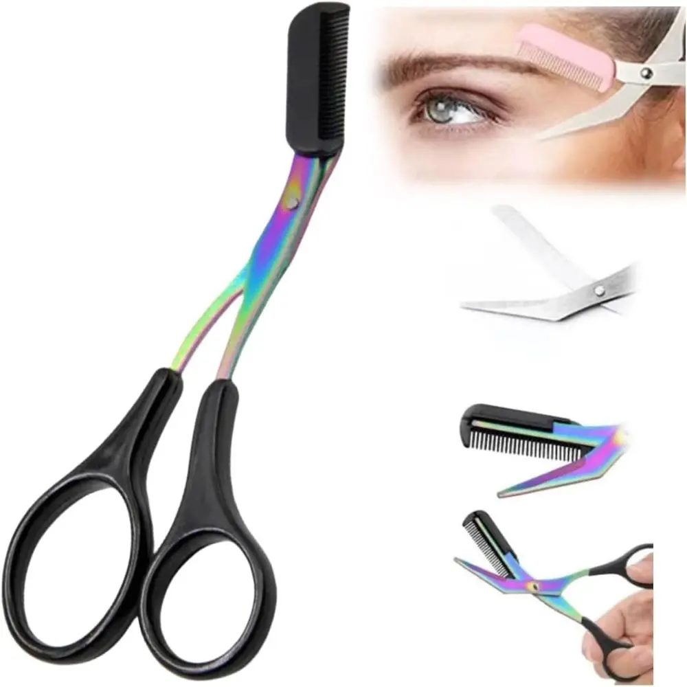 2PCS Hot with Comb Eyebrow Trimmer Scissor Non-Slip Makeup Tool Eyebrow Scissors with Comb High Quality Eyebrow Scissors Makeup