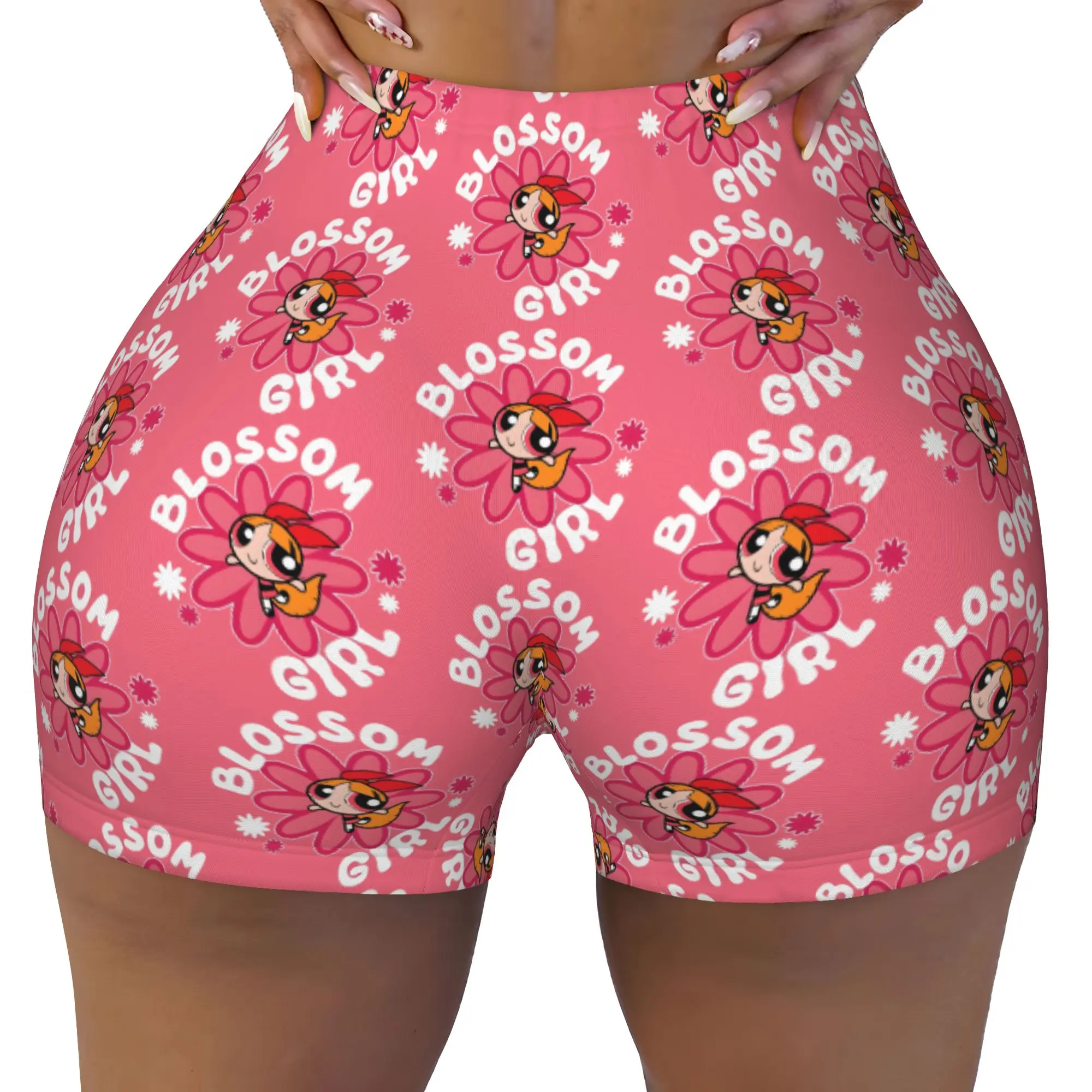 Custom Poweres Anime Puffes Volleyball Biker Gym Shorts Women Buttercup Blossom Bunny Athletic Workout Yoga Shorts