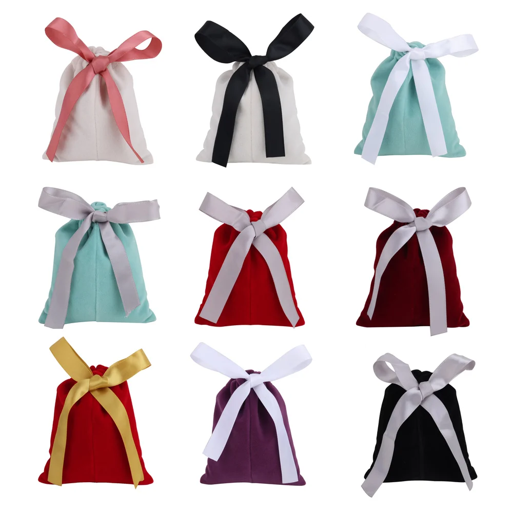 5pcs/lot Bowknot Velvet Gift Bag Soft Pouches Multi-size Wedding Christmas Party Candy Lipstick Jewelry Packing