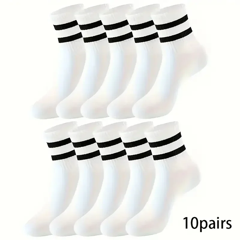 1/3/6/10/20 paires de chaussettes mi-longues pour femmes, rayures parallèles, simples, à la mode, sport, absorbant la sueur, chaussettes de haute qualité pour filles
