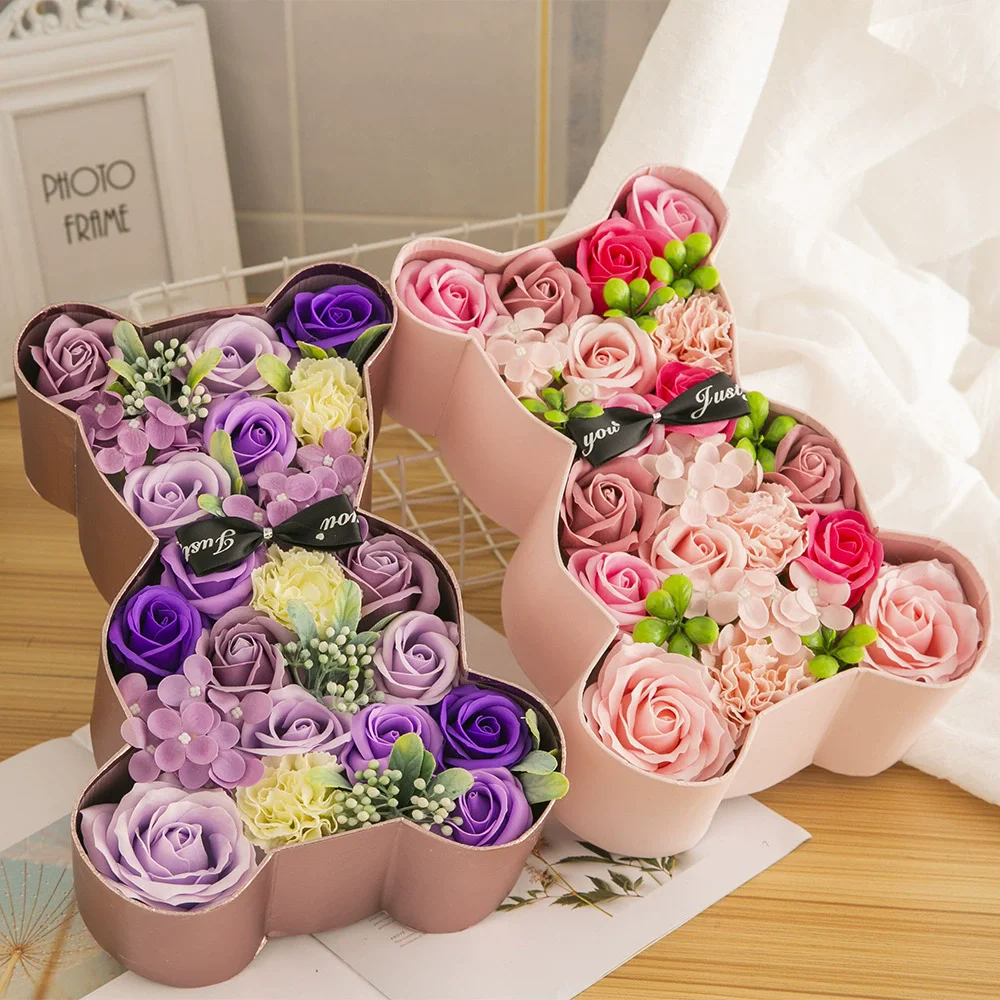 Caja de regalo de rosas para el Día de la Madre, set de regalo de flores de jabón, rosas de San Valentín, paquete boutique de regalos para esposa, artículos para boda.