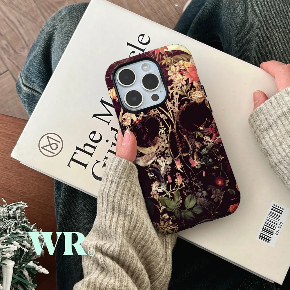 Bloom Skull Phone Case Film Shell For IPhone 16 15 14 13 12 11 Pro Max Plus