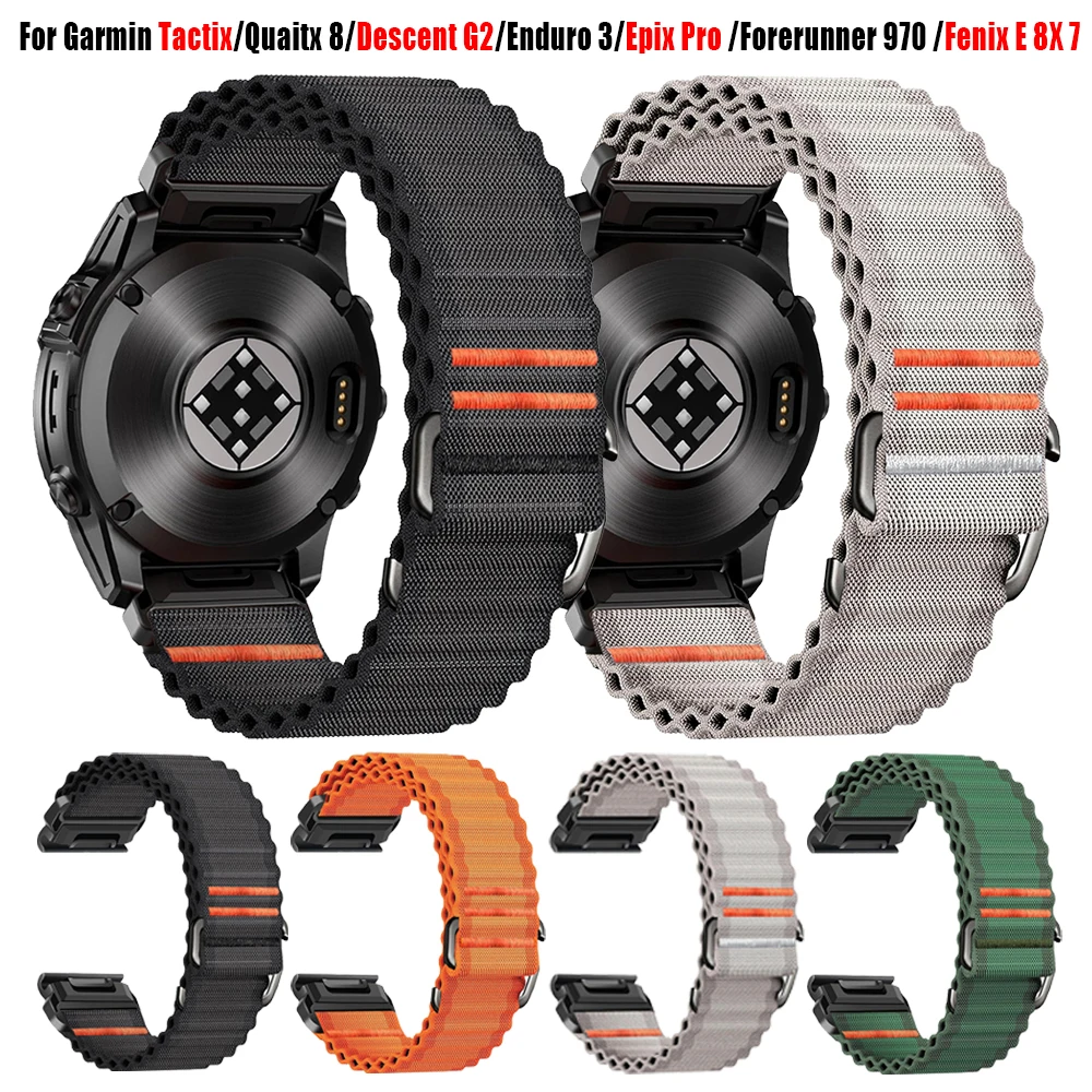 QuickFit النايلون الرياضة الفرقة ل Garmin Quatix 8/Foreunner 970/Epix Pro/Gen2 حزام Fenix E 8/INSTINCT3/إندورو 3 22 مللي متر 26 مللي متر سوار