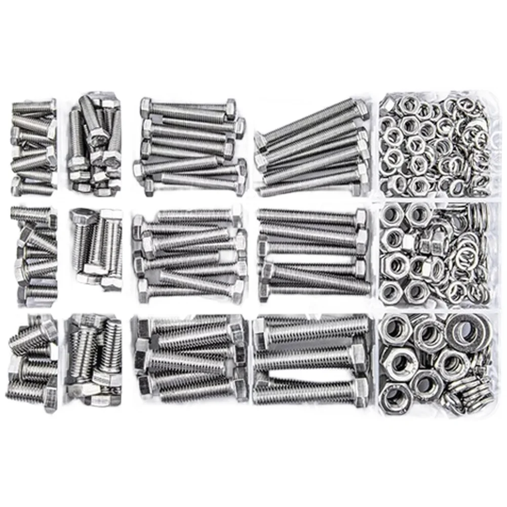 416pcs 304 Stainless Steel Hex Head Bolts Nuts Flat Spring Washers Assortment Kit M5 M6 M8 Metric Fastener Set For Home Repair